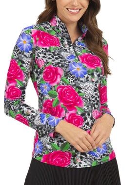 IBKUL  JOVANNA Print Long Sleeve 1/4 Zip Pullover Rose Floral Woman’s Sz M